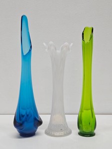 3 Mid Century Colorful Tall Vases