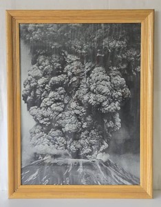 Larger Vintage Framed Black &amp White Volcanic Eruption Photo Print