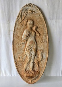 Large Vintage Heavy Embossed Cast Iron Victorian Woman Wall Plaque