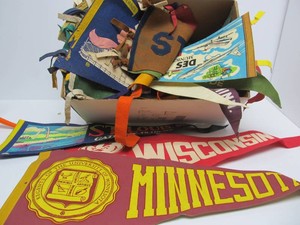 LARGE Estate Collection of Old Vintage Felt Pennants