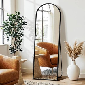 Arched Full Length Mirror with Stand, 56x15 Full Body Floor Mirror, Black