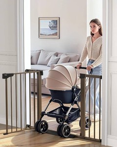Cumbor 30-46 Baby Gate for Stairs, Auto Close Dog Gate for the House Brown