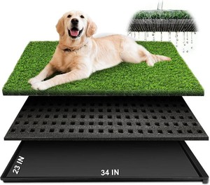 Dog Grass Pad with Tray, 34X23 Large Artificial Turf Grass Potty, Reusable Puppy Pee Pads for Dogs, Portable Dog Litter Box for IndoorOutdoor Potty Training Toilet