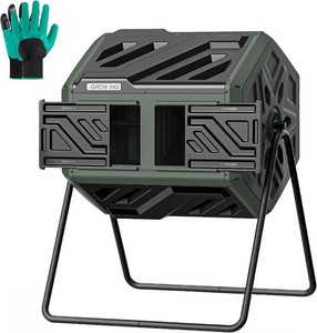 THE Growing 43 Gal Outdoor Compost Bin Tumbler for Backyard Garden, Green