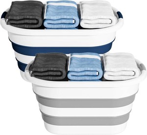 OOAMBB 43L Collapsible Laundry Baskets Plastic (BlueGrey, 2 Packs)