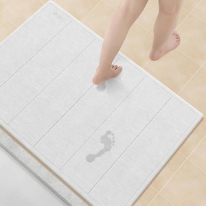 Yolife 32x 20 Stone Bath Mat Large, Diatomaceous Earth Bath Mat for Bathroom, Super Absorbent Quick Drying Stone Shower Mat, Non-Slip Natural Diatomite Bathroom Floor Mat, Easy to Clean (White Grey)