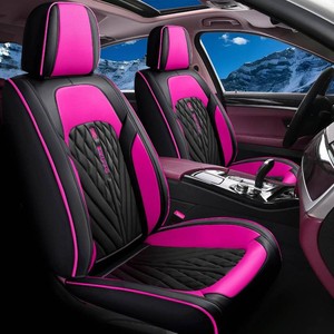 $146 Comfortable Leather Auto Car Seat Covers Front & Rear Seat Protector Fit Sedan SUV 5 Seats Full Set Universal Fit. (Black & Rose)
