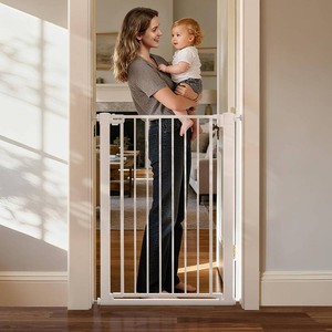 43 inch Tall Safety Dog Gate Adjustable 29.7-45.2 inch Extra-Wide Metal Pet Gate Drill-Free Pressure-Mount Installation kit Self-Closing Cat Gate for Stairwells Doorways White