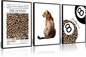 Lhoiplme Trendy Leopard Wall Art Cheetah Print Canvas Wall Decor 8 Ball Poster Preppy Room Aesthetic Pictures Funky Coquette Vintage Prints Y2k Fashion Lucky Posters for Bedroom 24x36x3 Inch Unframed