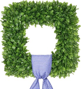 20 Inch Boxwood Wreaths for Front Door Summer Foldable Artificial Square Greenery Door Wreath with Sash Outdoor Foldable Spring Wreath UV Resistant for Garden Farmhouse Yard Indoor Decor