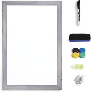 Real Wooden Framed Magnetic Dry Erase Whiteboard, 24 X 36, VerticalHorizontal Wall Mount, Includes Black Marker, Eraser and 4 Magnets, by Better Office Products (Gray Wash)
