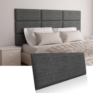 Upholstered Wall Mounted Headboard, Acoustic Panel, Peel and Stick Wall Padding, Dark Grey Dorm Towel Fabric, 4-Pack