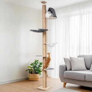$153 FUKUMARU Floor to Ceiling Cat Tree, 6-10 ft, 6 Level, Grey