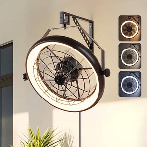 $140 Wall Mounted Fan with Lights, 23 Wall Mount Fan with Remote, 6 Speeds Plug in Wall Fan, Reversible, 3CCT, Dimmable, Noiseless, 360 Adjustable Tilt for Workshop, Patio, Home