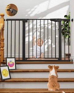 Cumbor 30-48 in Baby Gate for Stairs, Auto Close Dog Gate Indoor, Black