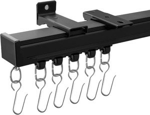 MaKefeile Ceiling Curtain Tracks 12FT,Curtain Track Wall Mount,Ceiling Mounted Sliding Door Curtains Rails Outdoor Extra Long Curtains Rod Room Divider Track for Living Bedroom with Hooks,Black