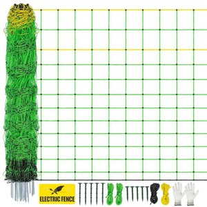 $180 Electric Fence Netting,Livestock Neting,49.6 x 164 Portable Electric Net Fence for Goats,Sheep, Lambs,Hogs in Backyards,Farms,Ranches,Homesteads and Gardens,(14 Posts, 2 Spikes,Green)