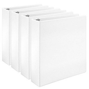 Amazon Basics 3 Ring Binders, 2 Inch, D-Ring Organizer for School, Home Office, White, 6 Pack