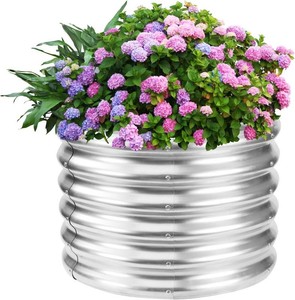YSEJOMP 17 Tall 24 Diameter Round Raised Garden Bed Kits Outdoor Silver