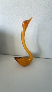 Amber Art Glass Long-Neck Swan Figurine Mid Century Modern