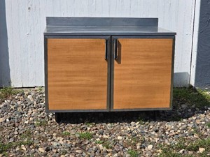 Commercial Two Door Worktop Refrigerator with Stainless Steel Top and Woodgrain Fronts