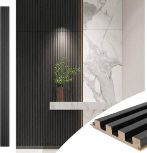 $150 Art3d Slat Wood Wall Paneling, 108x5.7 Black