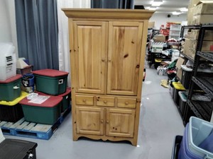 Knotty Pine Style TV Armoire Entertainment Cabinet with Drawer and Built-In Outlet, 76x46x23