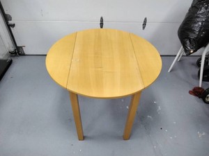 Round Drop-Leaf Dining Table, Light Natural Wood Tone, 33 in. Diameter x 30 in. Tall