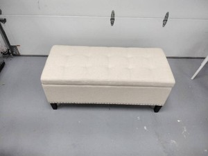 Tufted Storage Bench Ottoman, Cream Fabric with Nailhead Trim, 42 in. Long