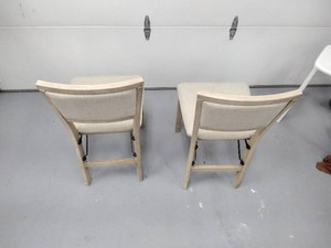 Linon Home Decor Upholstered Folding Chairs, Set of 2, Beige Fabric with Graywash Wood, New with Tags