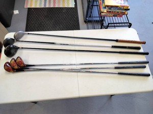 Lot of 6 Golf Woods - Ben Hogan Persimmon 1, 3, 5 plus Orlimar Diamond Ice and Warrior Drivers