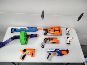 Lot of 8 Dart Blasters - Nerf Elite Disruptor, Zombie Strike FlipFury and Hammershot, Triad EX-3 Pair, Dart Zone
