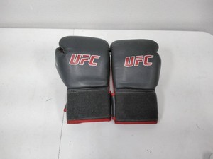 UFC 14 oz Boxing Training Gloves - Gray and Red, Hook and Loop Wrist Strap