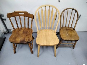 Lot of 3 Mismatched Wood Dining Chairs - Spindle Back, Bow Back and Hoop Back Styles