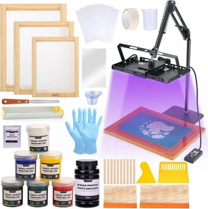 $170 Caydo 54 PCS All-In-One Screen Printing Kit with 100W LED UV Exposure Light, 3 Sizes Wood Screen Printing Frames, 6 Colors Screen Printing Ink, Screen Printing Photo Emulsion, Screen Printing Squeegee