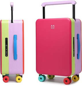 $159 Multi-color Dopamine Wide Handle Carry on Zipperless Hard Side Luggage 22x14x9 Airline Approved with Changer 20 Inch Carryon Travel Suitcases with Spinner Wheels (Colorful Dopamine-themed, 20 Inch)