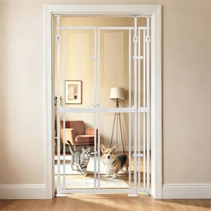 $170 74.8-98.4 Extra Tall Cat Gate for Doorways,40.5-41.7 Wide Full Door Pet Gate Indoor,Auto Close No Drilling Clear Acrylic Dog Proof Safety Barrier for Stairs,Hallway House -White