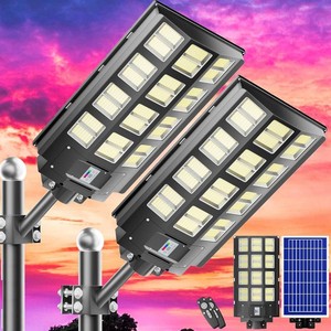 $220 Solar Street Light, 8000W 7000K 480000LM 1152pcs LED Solar Parking Lot Lights Dusk to Dawn, Solar Flood Light Wide Angle Motion Sensor and Remote Control for Area Lighting Yard 2-Pack