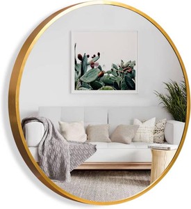 NeuType Round Mirror Circle Mirror Metal Framed Wall Mirror Large Vanity Hanging Decorative Mirrors for Bathroom, Bedroom, Living Room, Entryway (Gold, 80cm)