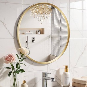 Brushed Gold Large Round Bathroom Mirror for Wall, 30 inch Large Gold Circle Mirror for Wall, New Frame Design, Tempered Glass,Wall Mounted Circle Mirror for Vanity, Entryway, Bedroom