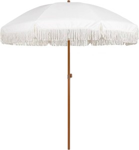 AMMSUN 7ft Patio Umbrella with Fringe Outdoor Tassel Umbrella UPF50 Premium Steel Pole and Ribs Push Button Tilt, Cream White
