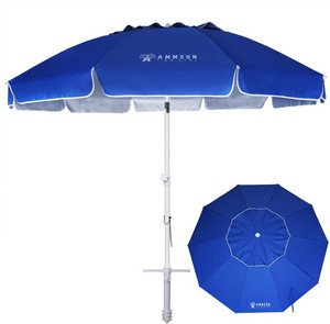 AMMSUN 8 Feet Large Beach Umbrella with Sand Anchor Heavy Duty High Wind Portable Outdoor Umbrellas UV 50 Protection Air Vent Tilt Patio Garden Pool