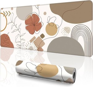 XXL Extended Gaming Mouse Pad (47.2 x 23.6 Inch), Giant Boho Desk Mat for Full Coverage, Abstract Line Art Terracotta Design, Waterproof Non-Slip Laptop Blotter, Premium Minimalist Protector