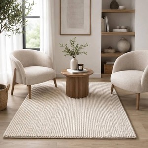 Wool Cotton Chunky Knit Popcorn Doormat - Ivory (3 x 5)