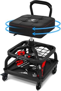 $126 Rolling Shop Stool with Wheels, Garage Mechanic Chair with Storage, Black