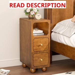 $190 Narrow Nightstand - 100% Solid Wood Night Stand with 2 Drawers, Walnut Mid Century Modern Tall Bedside Table for Small Spaces, Bedroom, Living Room (Fully Assembled)