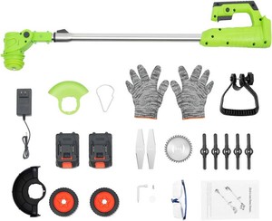 Cordless Weed Wacker Brush Cutter 3 in 1 Battery Powered Weed Eater with Wheels, Stringless Electric Grass Trimmer with 2X 24V 1300mAh Batteries, Adjustable Length & Angle for Lawn Garden