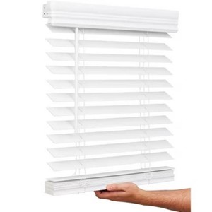 $219 Lotus & Windoware Cordless 2 Faux Wood Room Darkening Horizontal Blind, 37 W x 60 L, Bright White, Smooth