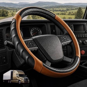 18 Inch Semi Truck Steering Wheel Cover for Freightliner Cascadia, Kenworth T680 T880, Peterbilt 579 & Volvo VNL   Heavy Duty Anti-Slip Leather Grip for Big Rig Class 8 Trucks   Brown