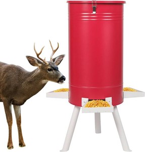 Solution4Patio 50-75 LB Large Metal Hunting Game Feeder, Heavy Duty Free Standing Deer Feeder, Portable Gravity Deer Feeder Automatic Dispenser, Weather-Proof (Red)